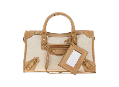 BALENCIAGA Women's Two-Tone Canvas And Suede Small Le City Handbag "Beige"
