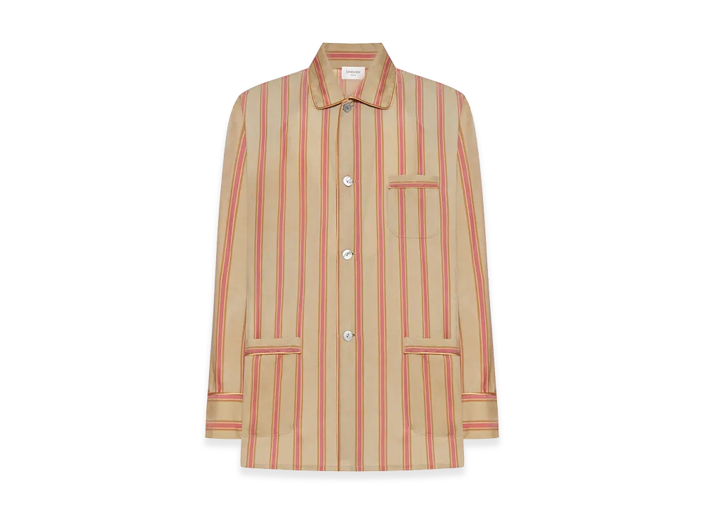 Saint Laurent Twill Shirt With Striped Pattern "Ivory"