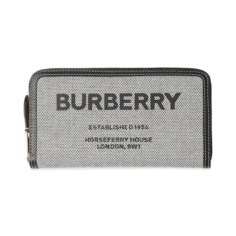 Burberry Horseferry Print Canvas and Leather Ziparound Wallet "Black/Tan"