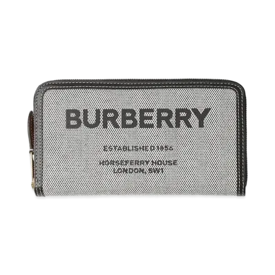 Burberry Horseferry Print Canvas and Leather Ziparound Wallet "Black/Tan"