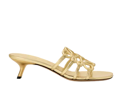 LOEWE Women's Petal Anagram Slide in Laminated Lambskin "Gold"