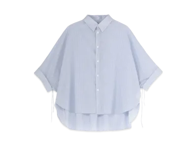 Yohji Yamamoto Y's COTTON STRIPE SMOCKING SHORT SLEEVE CAPE SHIRT "Light Blue"