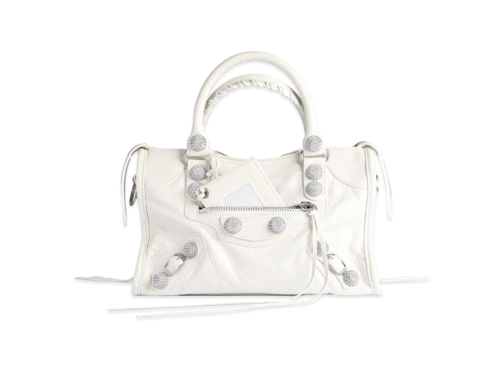 BALENCIAGA Le City Bag Small with Giant Studs and Rhinestones "Optic White"