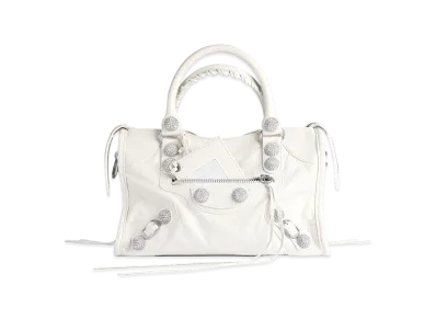 BALENCIAGA Le City Bag Small with Giant Studs and Rhinestones "Optic White"