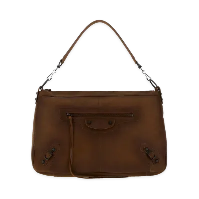 BALENCIAGA Leather Le City Moto Shoulder Bag "Brown"