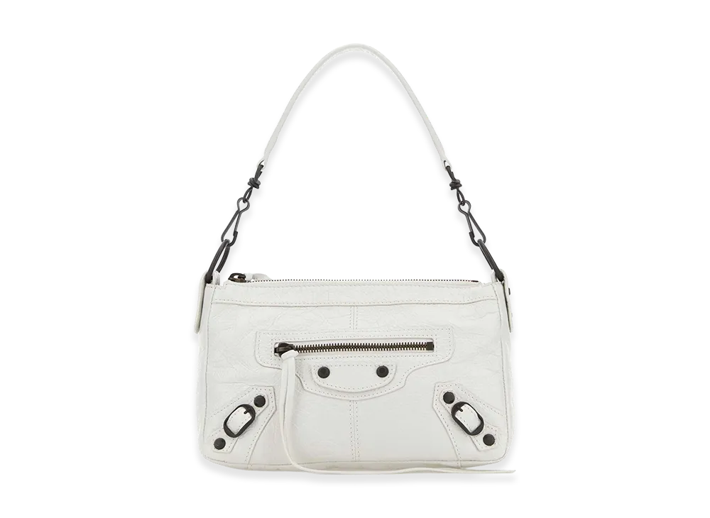 BALENCIAGA Women's Leather Mini Le City Moto Shoulder Bag "White"