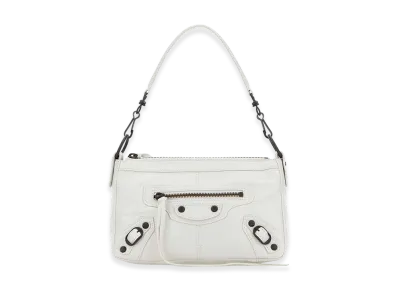 BALENCIAGA Women's Leather Mini Le City Moto Shoulder Bag "White"
