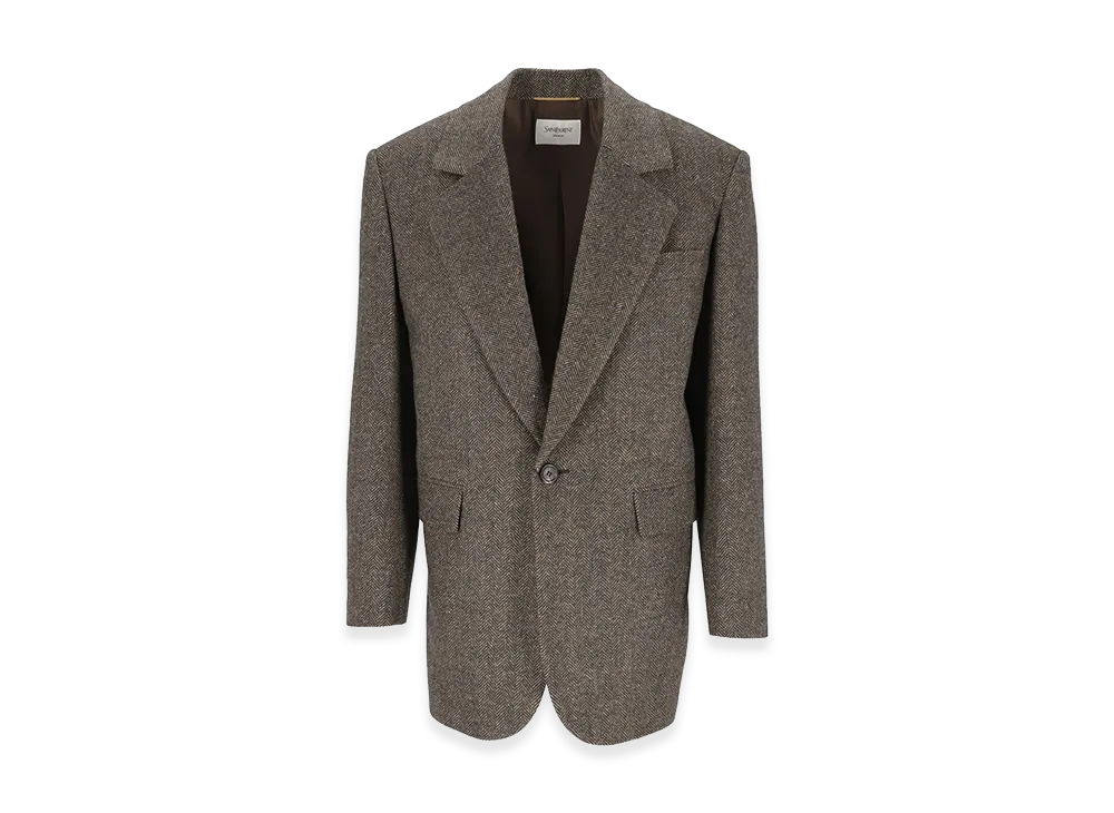 Saint Laurent Women's Herringbone Wool Jacket "Brown"