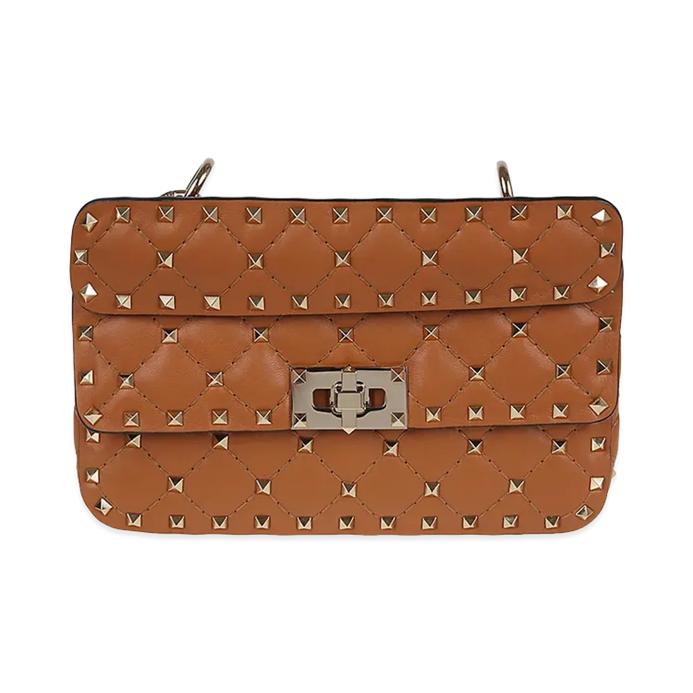 Valentino Women's Small Shoulder Bag Rockstud Spike "Nutmeg"