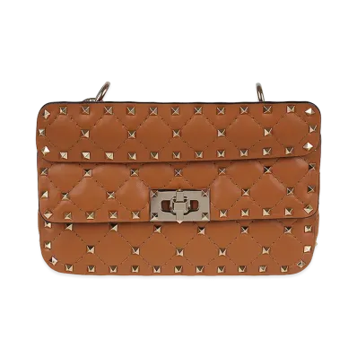 Valentino Women's Small Shoulder Bag Rockstud Spike "Nutmeg"