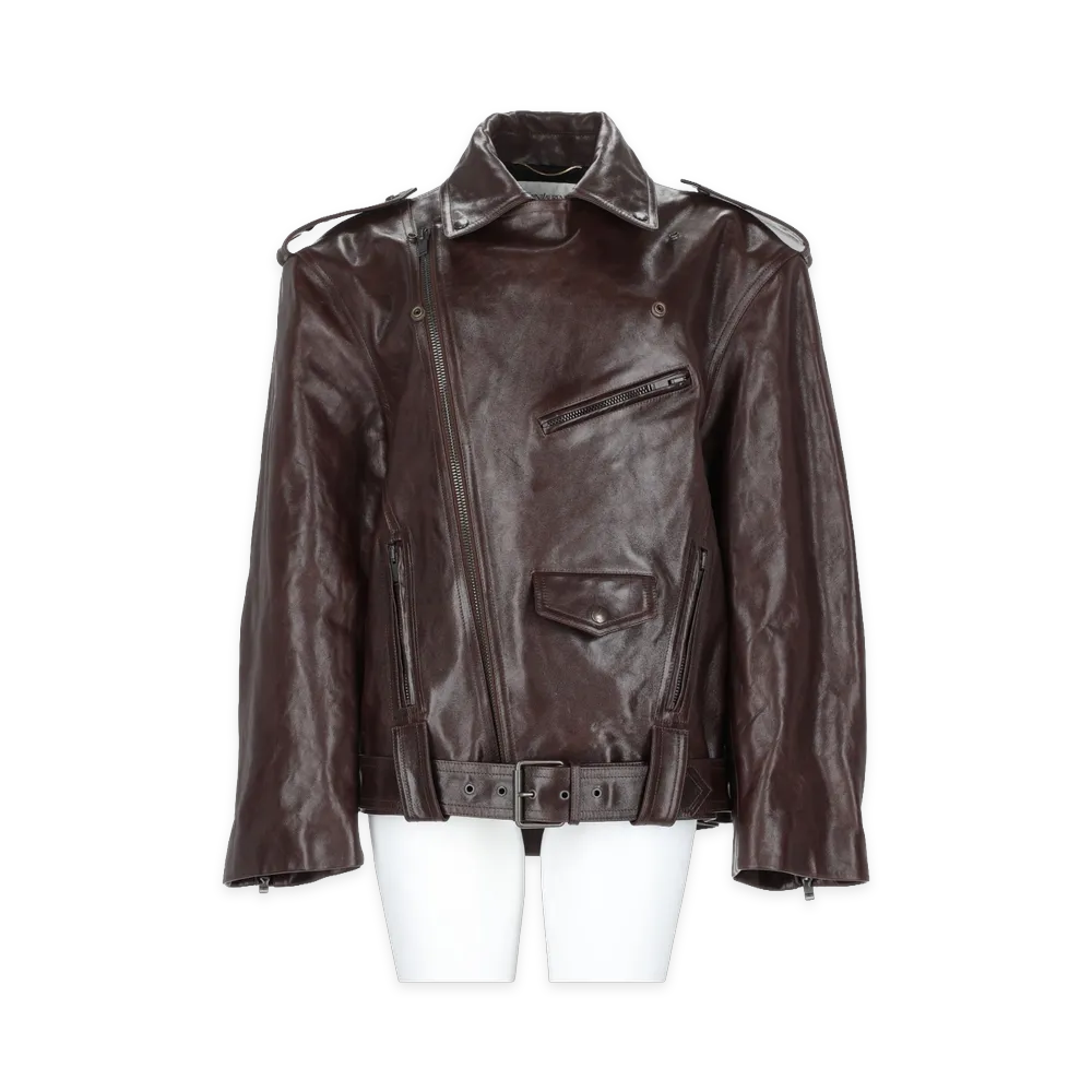 Saint Laurent Women's Giacca Biker in Pelle Liscia "Brown"