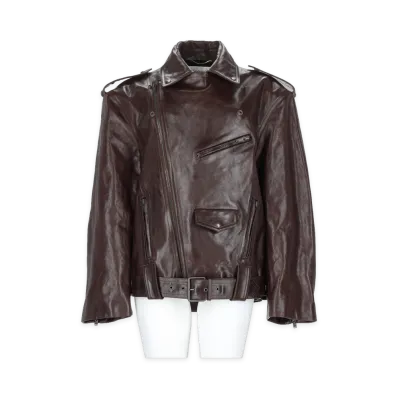 Saint Laurent Women's Giacca Biker in Pelle Liscia "Brown"