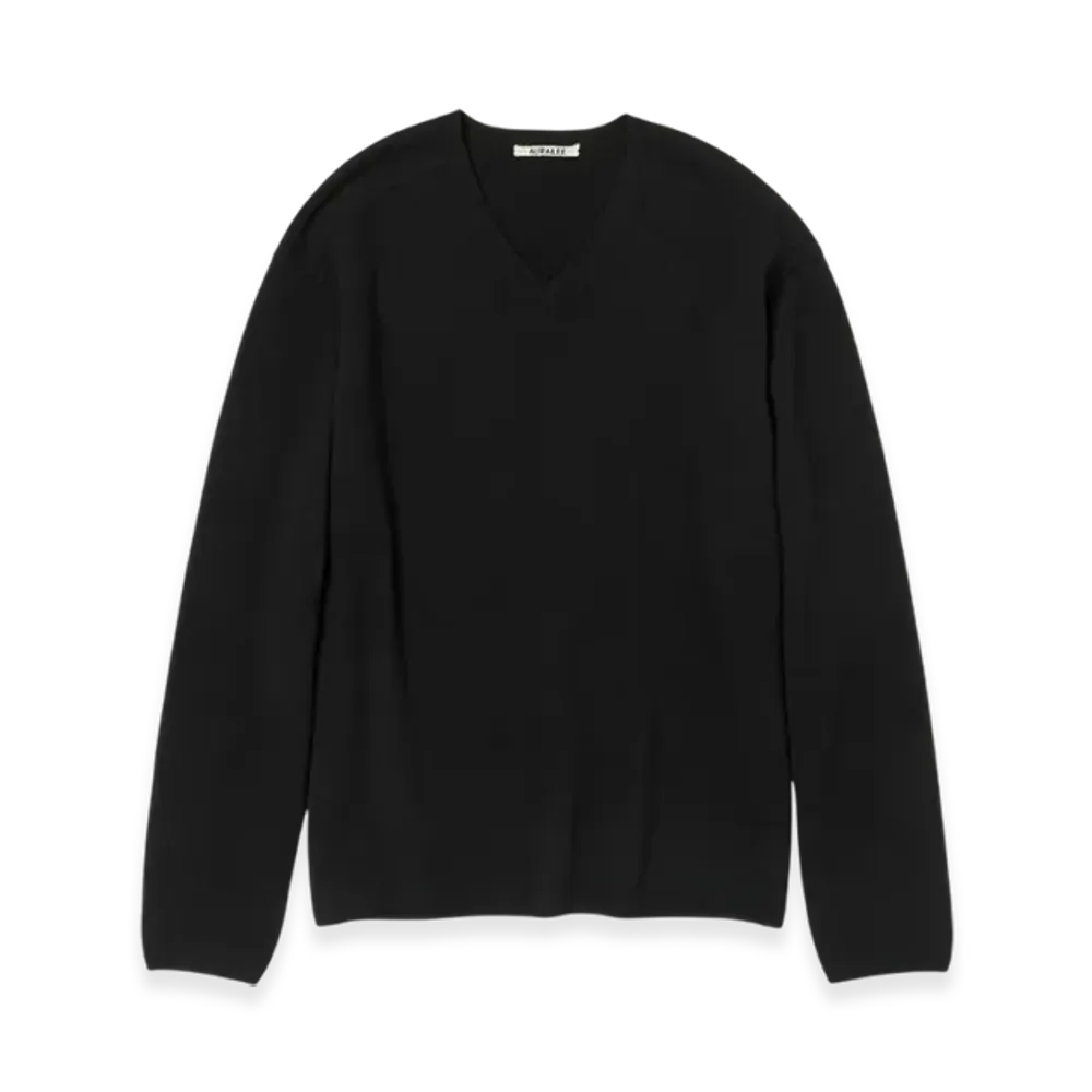 AURALEE Felted Wool Knit VNeck P/O "Black"