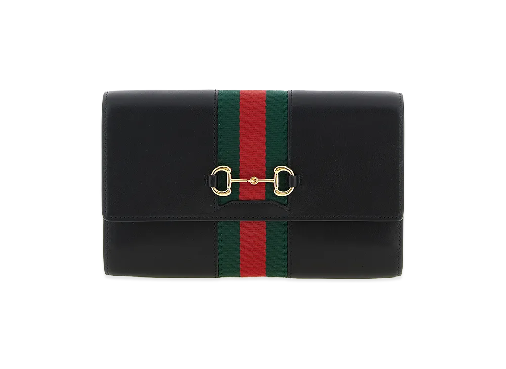 GUCCI Women's 'Gucci Horsebit Web' Wallet On Chain "Black"