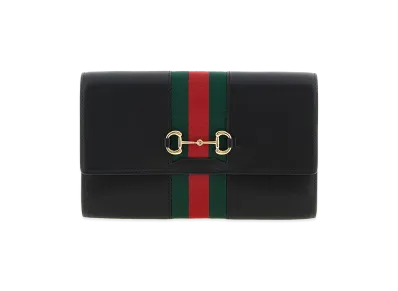 GUCCI Women's 'Gucci Horsebit Web' Wallet On Chain "Black"