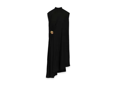 Bottega Veneta Women's Matt Crepe Viscose Jersey Dress Face Detail "Black"