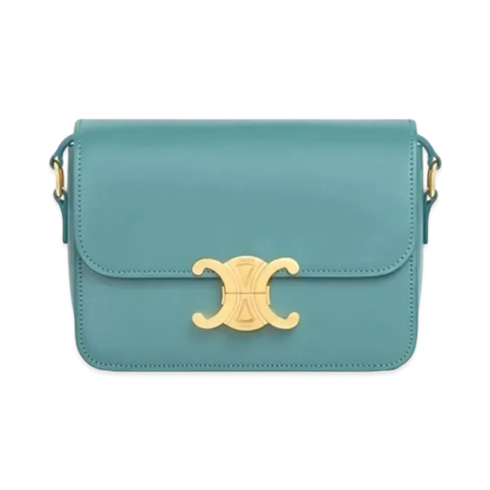 CELINE Teen Triomphe Bag in Shiny Calfskin "Green Smok"