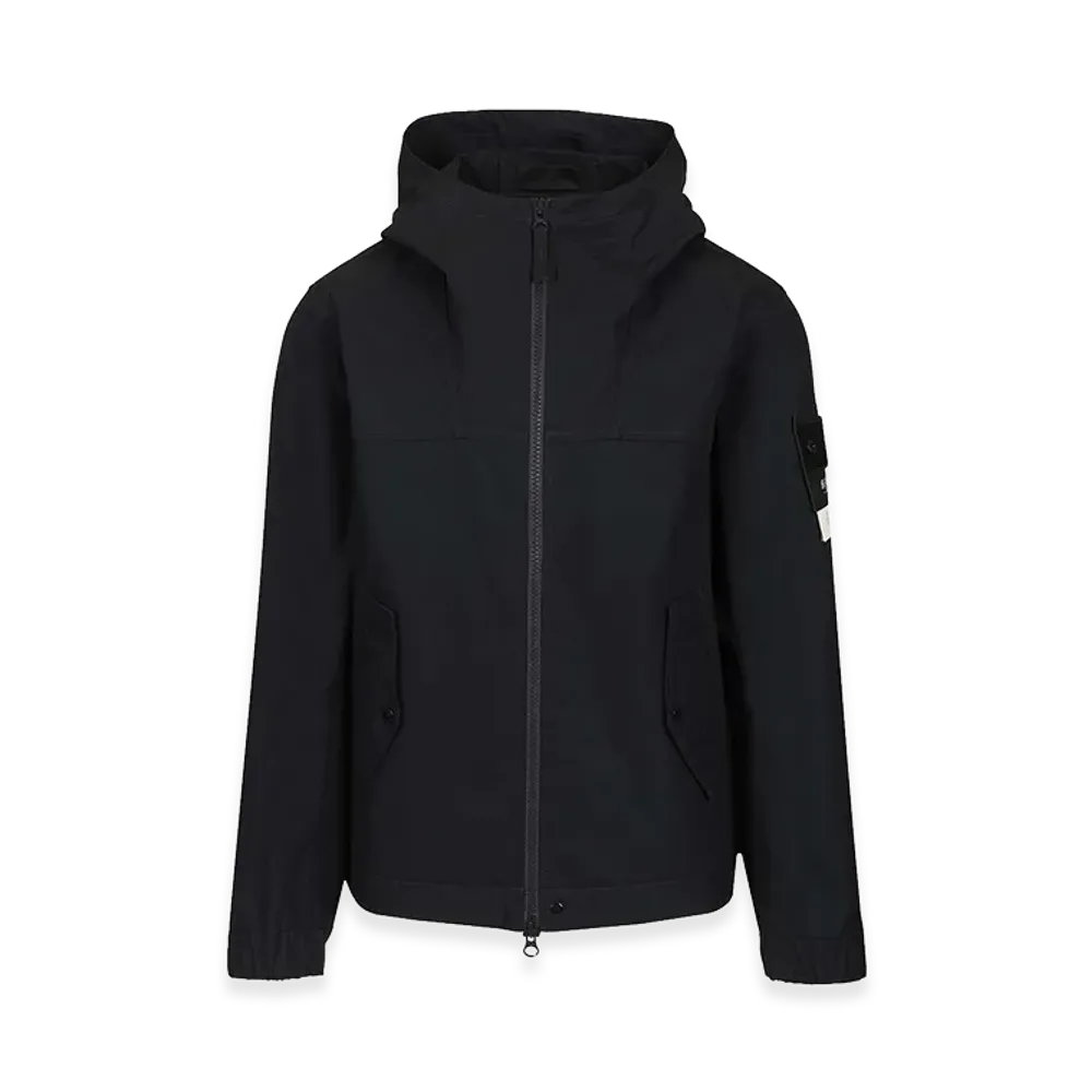 Stone Island Hooded Jacket In Stretch Organic Cotton Twill "Blue"