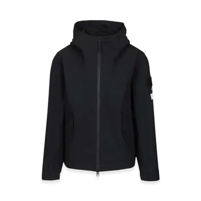 Stone Island Hooded Jacket In Stretch Organic Cotton Twill "Blue"