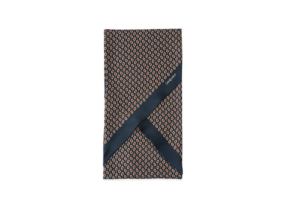 Saint Laurent Lavalliere Scarf In Silk Twill With Micro Paisley Print "Blue"
