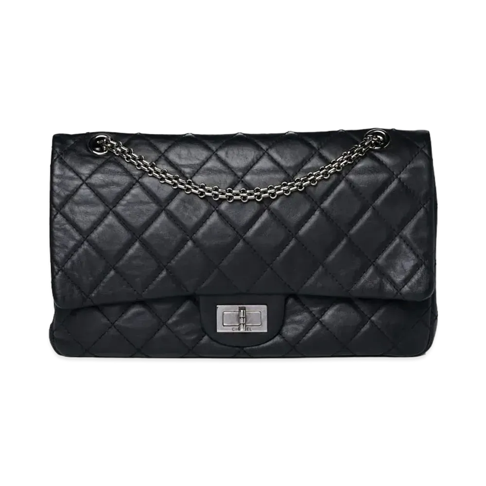 CHANEL 2.55 Chain Shoulder Aged Calfskin "Black/Silver"