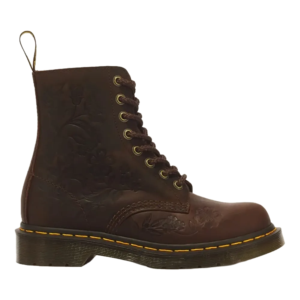 Dr.Martens 1460 Pascal Emboss Floral 8 Eye Boots "Dark Brown"