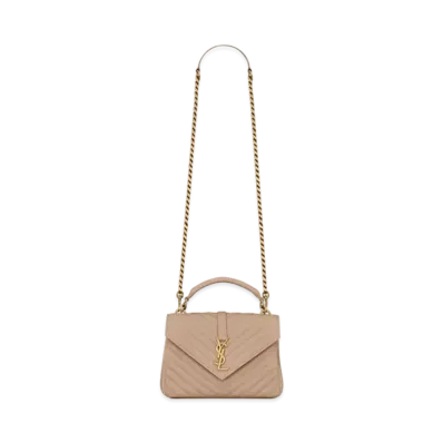 Saint Laurent College Medium In Quilted Leather "Dark Beige"