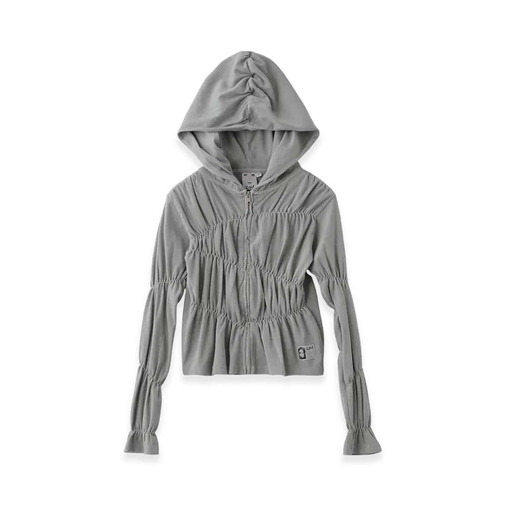 X-Girl Women's Faded Shirred Compact Zip Up Hoodie "Grey"