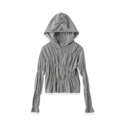 X-Girl Women's Faded Shirred Compact Zip Up Hoodie "Grey"