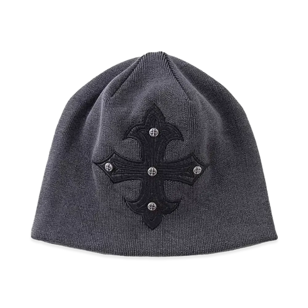 SUPPLIER Studs Cross Leather Patch Beanie "Black"