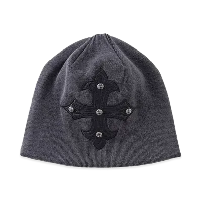 SUPPLIER Studs Cross Leather Patch Beanie "Black"
