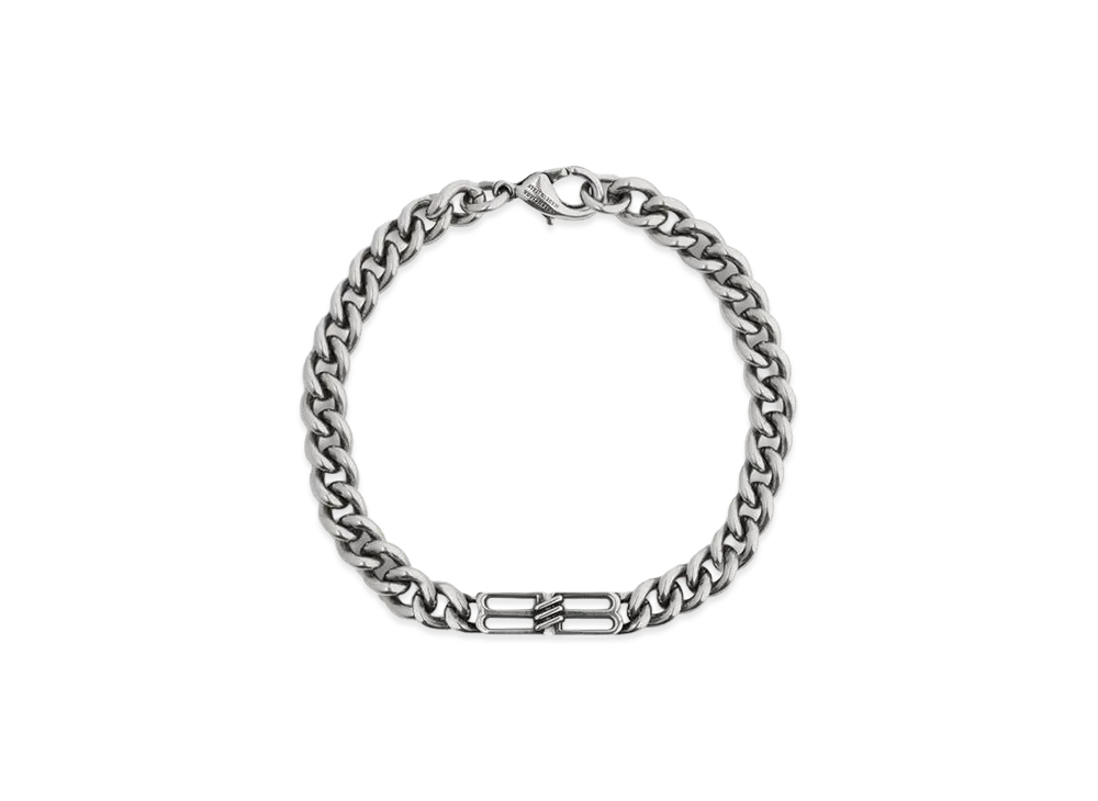 BALENCIAGA BB Icon Thin Gourmette Bracelet "Antique Silver"