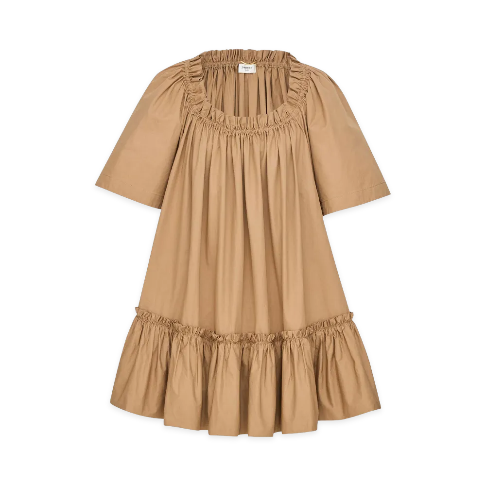 Saint Laurent Women's Ruffled Dress in Cotton "Brown"