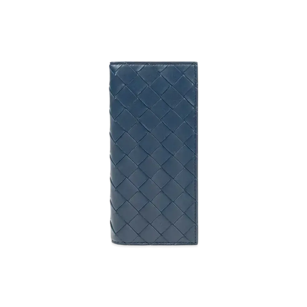 Bottega Veneta Intrecciato Lambskin Calfskin Bi-fold Wallet "Deep Blue"
