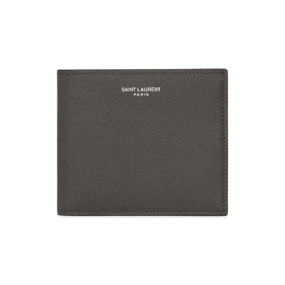 SAINT LAURENT East/West Wallet In Grain De Poudre-Embossed Leather "Storm"