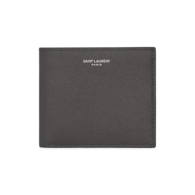 SAINT LAURENT East/West Wallet In Grain De Poudre-Embossed Leather "Storm"