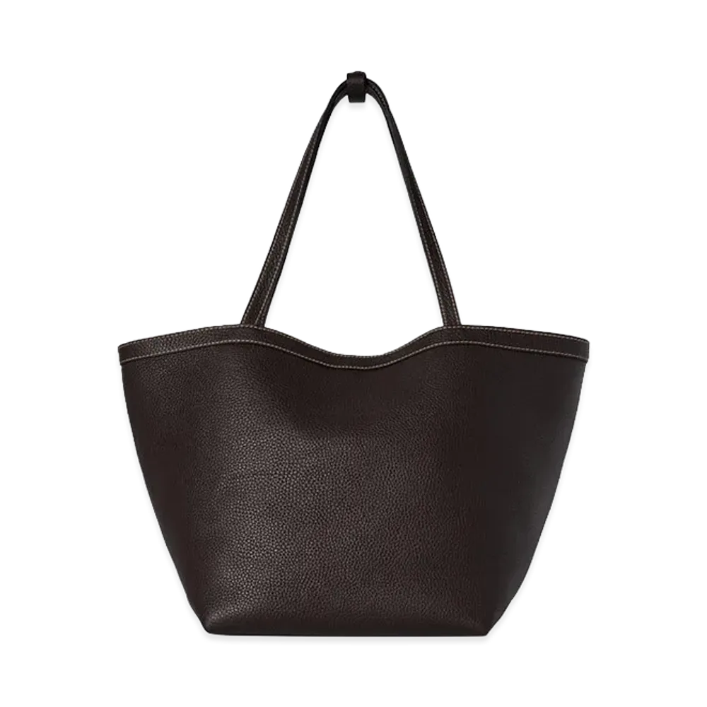 The Row Women's Park Tote Three Stitch Leather Bag "Dark Brown/Ecru"