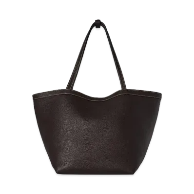 The Row Women's Park Tote Three Stitch Leather Bag "Dark Brown/Ecru"