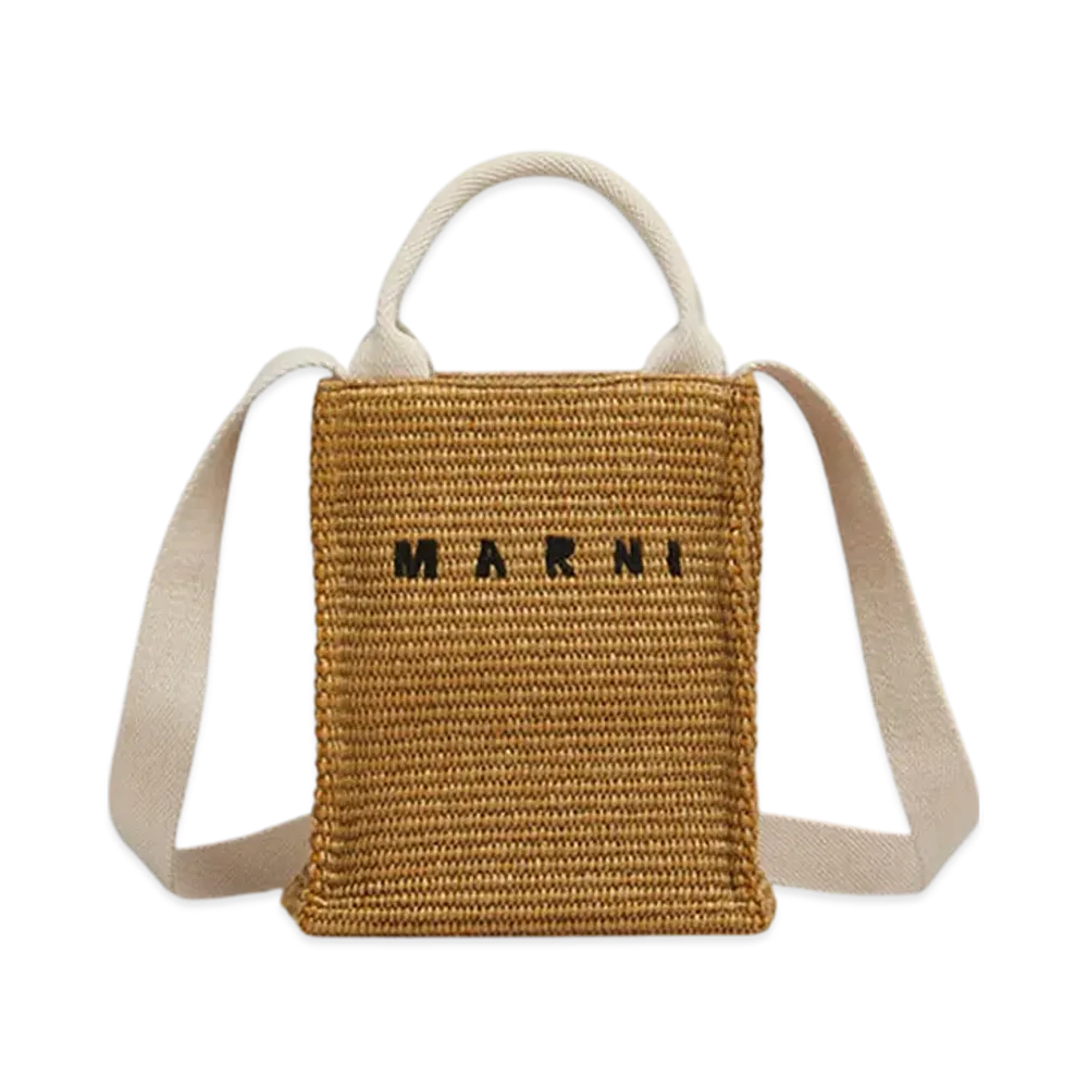 MARNI Mini Tote Bag in Raffia Effect "Raw Siena/Natural"