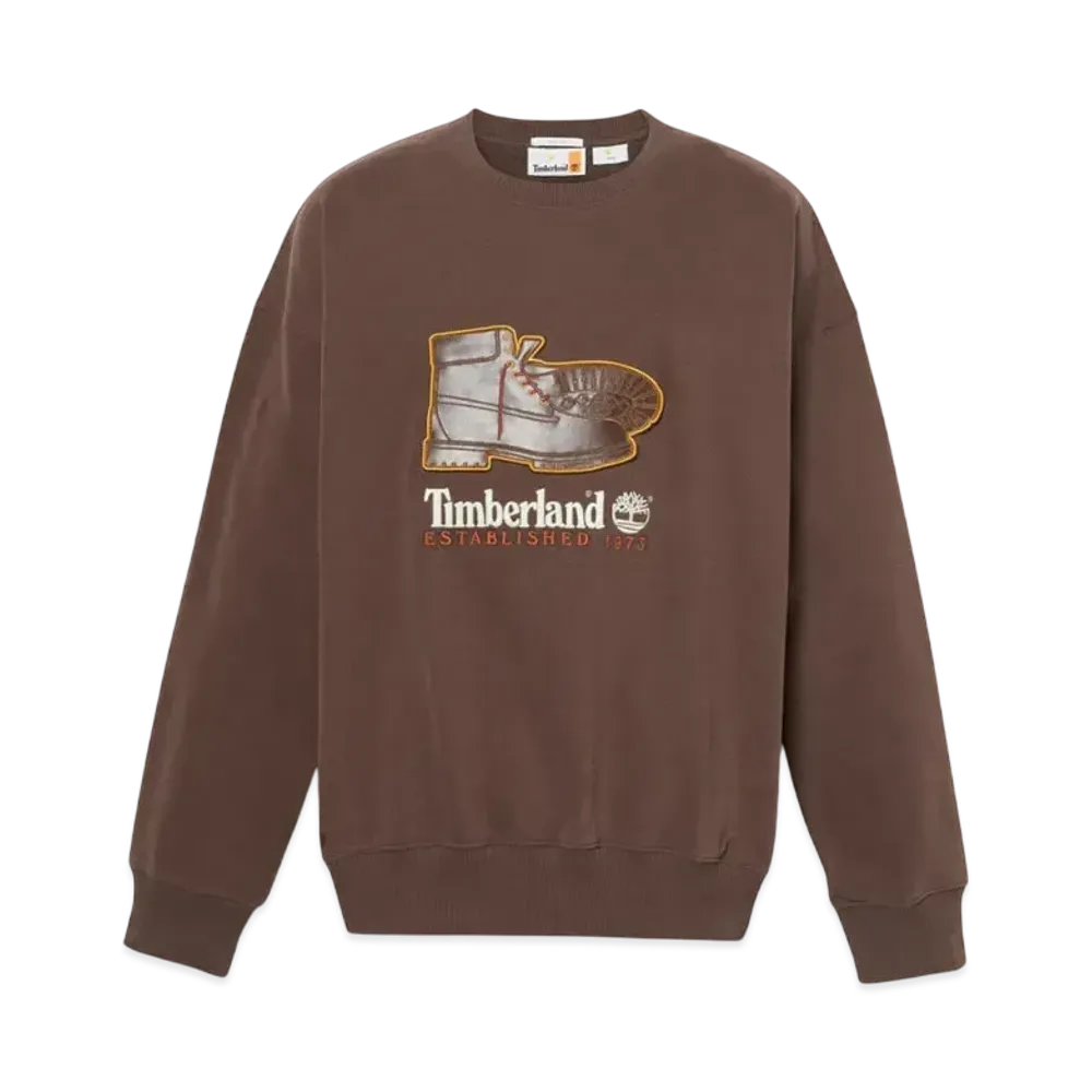 Timberland Allgender Box Fit Badge Crew Neck Sweatshirt "Dark Brown"