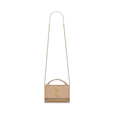Saint Laurent Sunset Chain Wallet In Smooth Leather "Dark Beige"