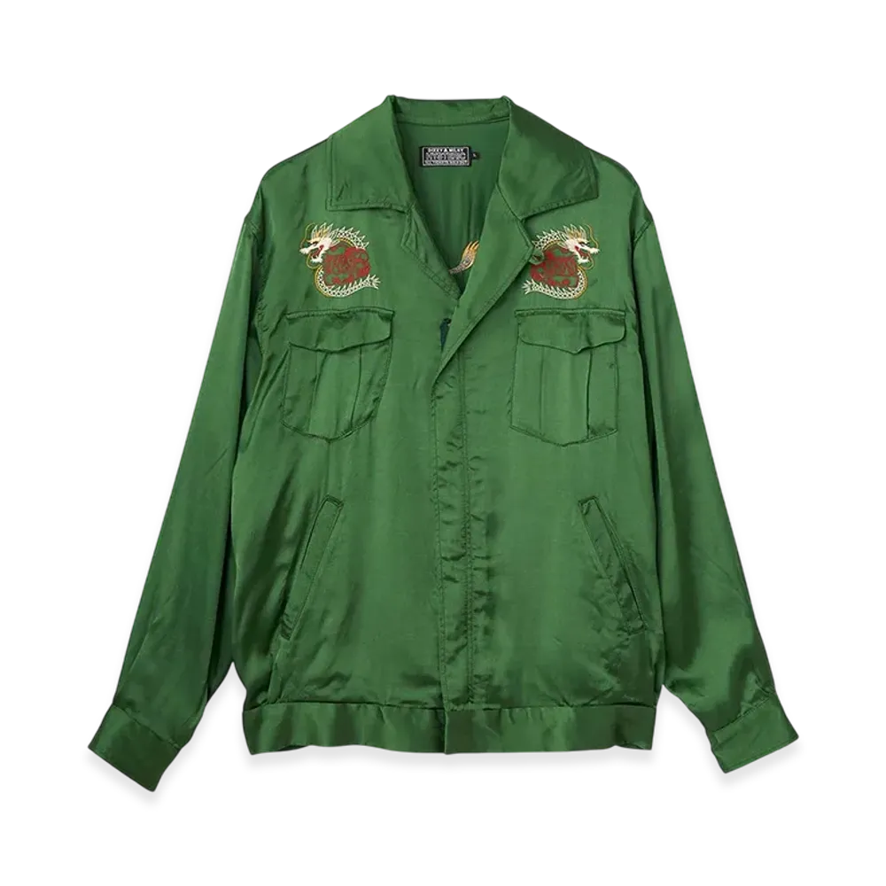 HYSTERIC GLAMOUR Dragon Flame Embroidery Souvenir Shirt "Green"