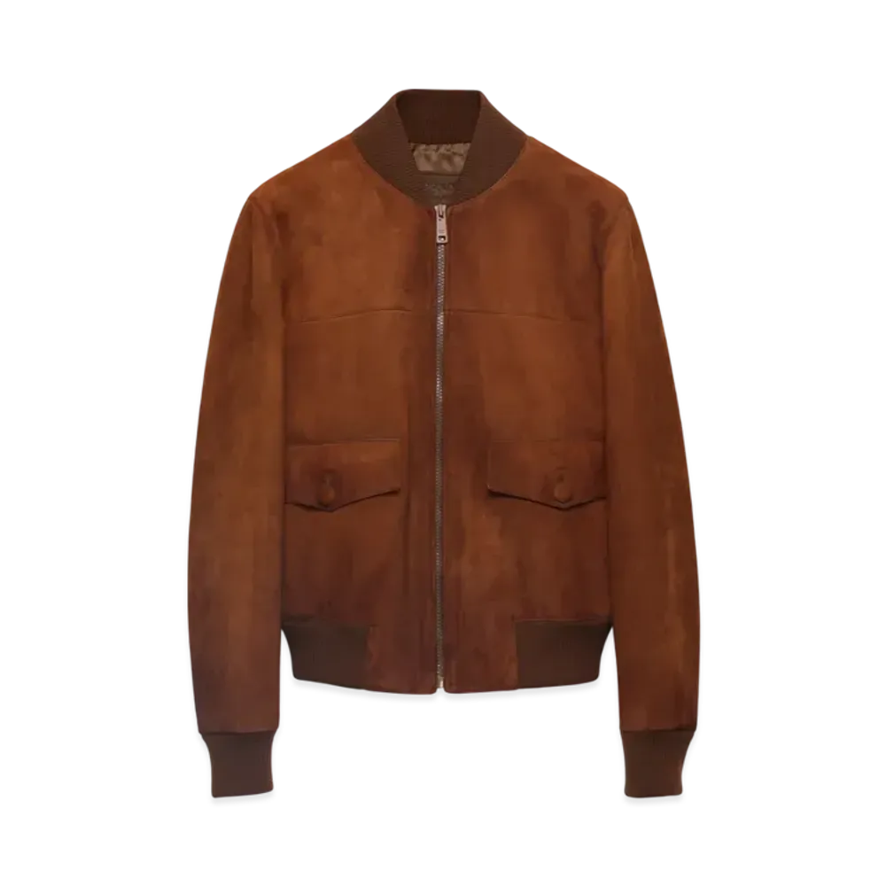 PRADA Women's Suede Blouson Jacket "Cognac"