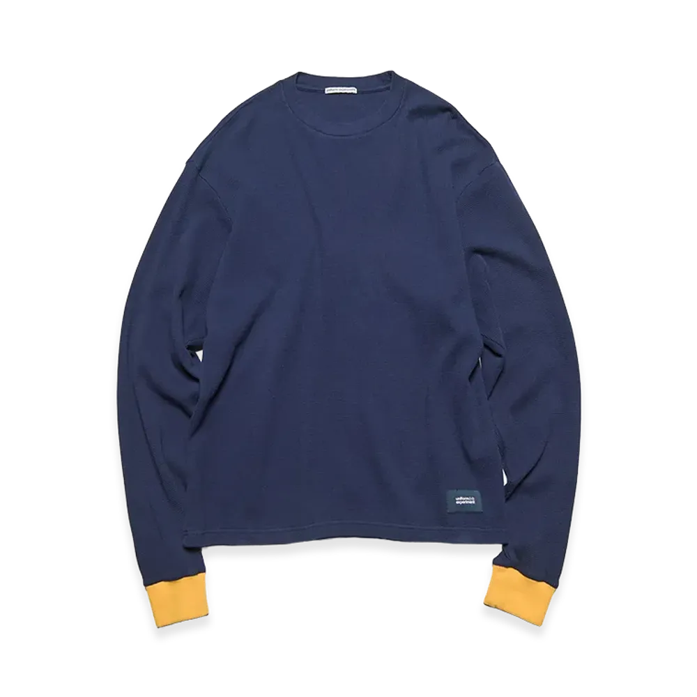 uniform experiment Color Ribbed Waffle Crewneck Top "Navy/Yellow"