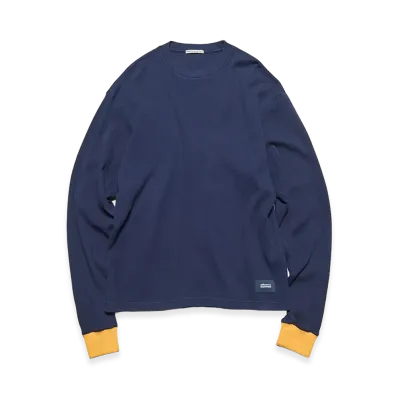 uniform experiment Color Ribbed Waffle Crewneck Top "Navy/Yellow"