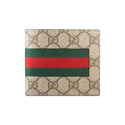 GUCCI GG Supreme New Web Coin Wallet "Beige"