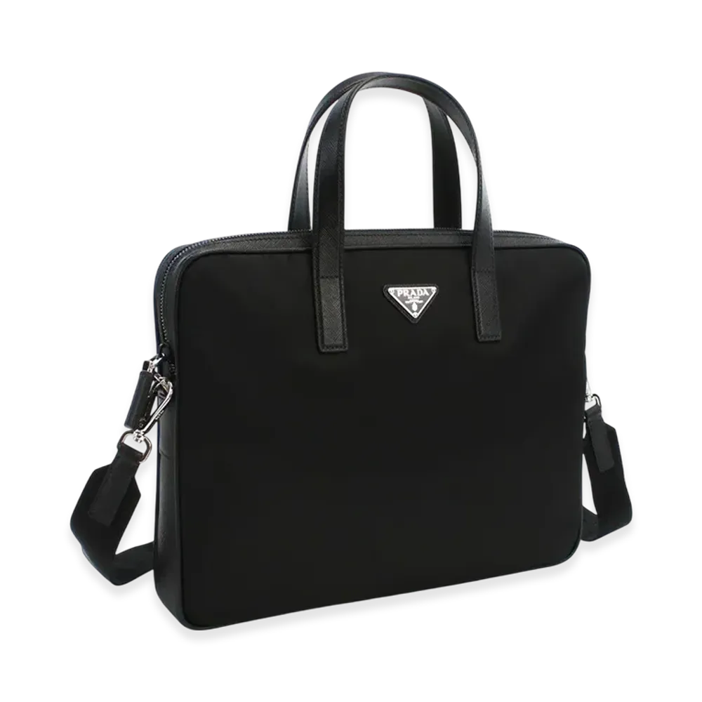 PRADA Renylon Saffiano Briefcase "Black"