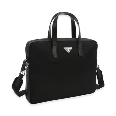 PRADA Renylon Saffiano Briefcase "Black"