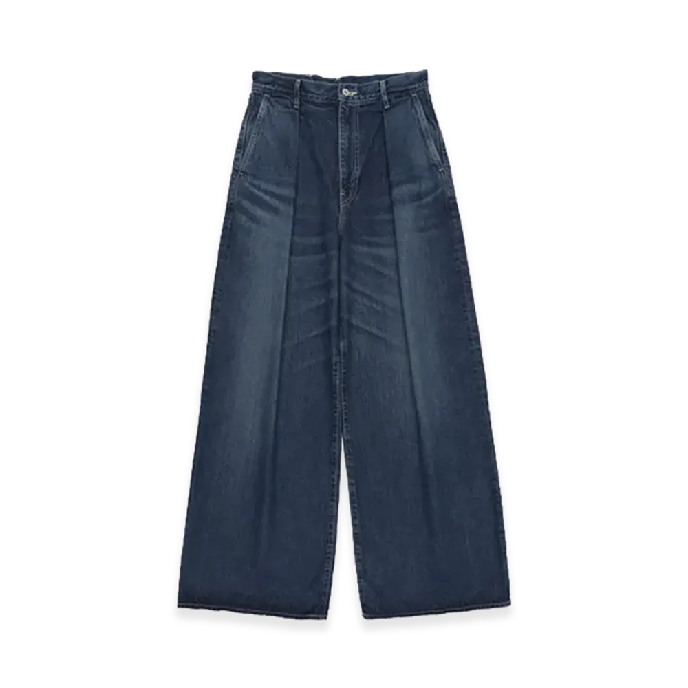 Graphpaper minus Recycled Cotton Denim Two Tuck Wide Pants "Dark Fade"