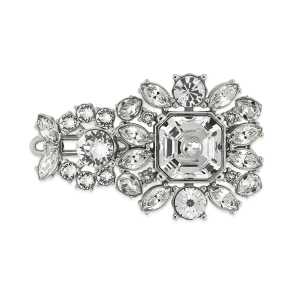 GUCCI Interlocking G Crystal Hair Clip "Palladium"